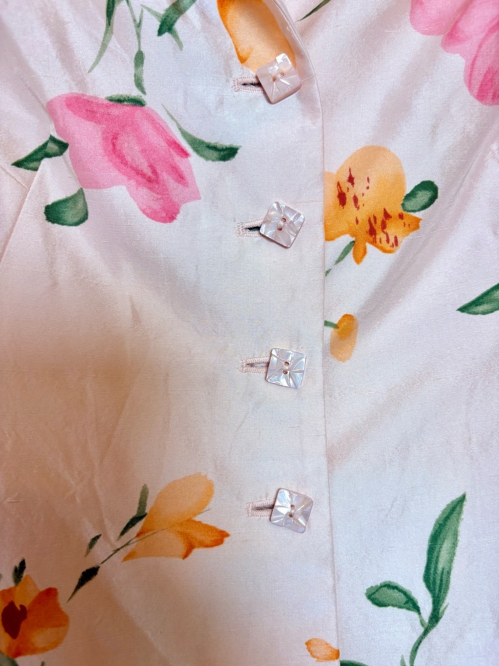 Bergamo Pink Floral 100% Silk Blouse Jacket Romantic Y2K Size 6 - Picture 5 of 9